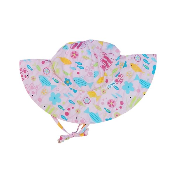 I Play Baby Bucket Sun Hat 0–6 Months Pink Fish Print UPF 50+ - Picture 3 of 8
